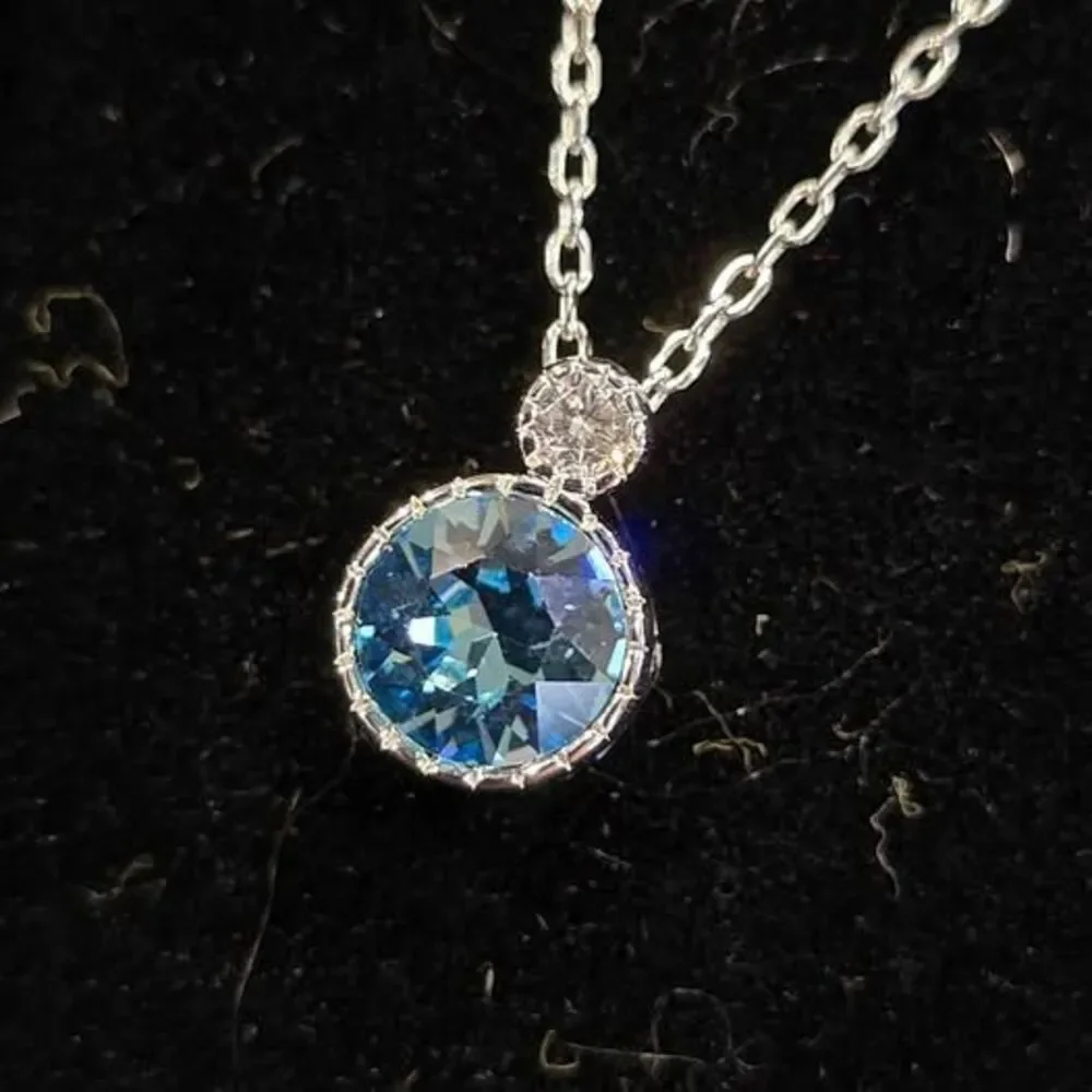 Sterling Silver Blue Topaz Style Ring, Sz 8 and Necklace Set